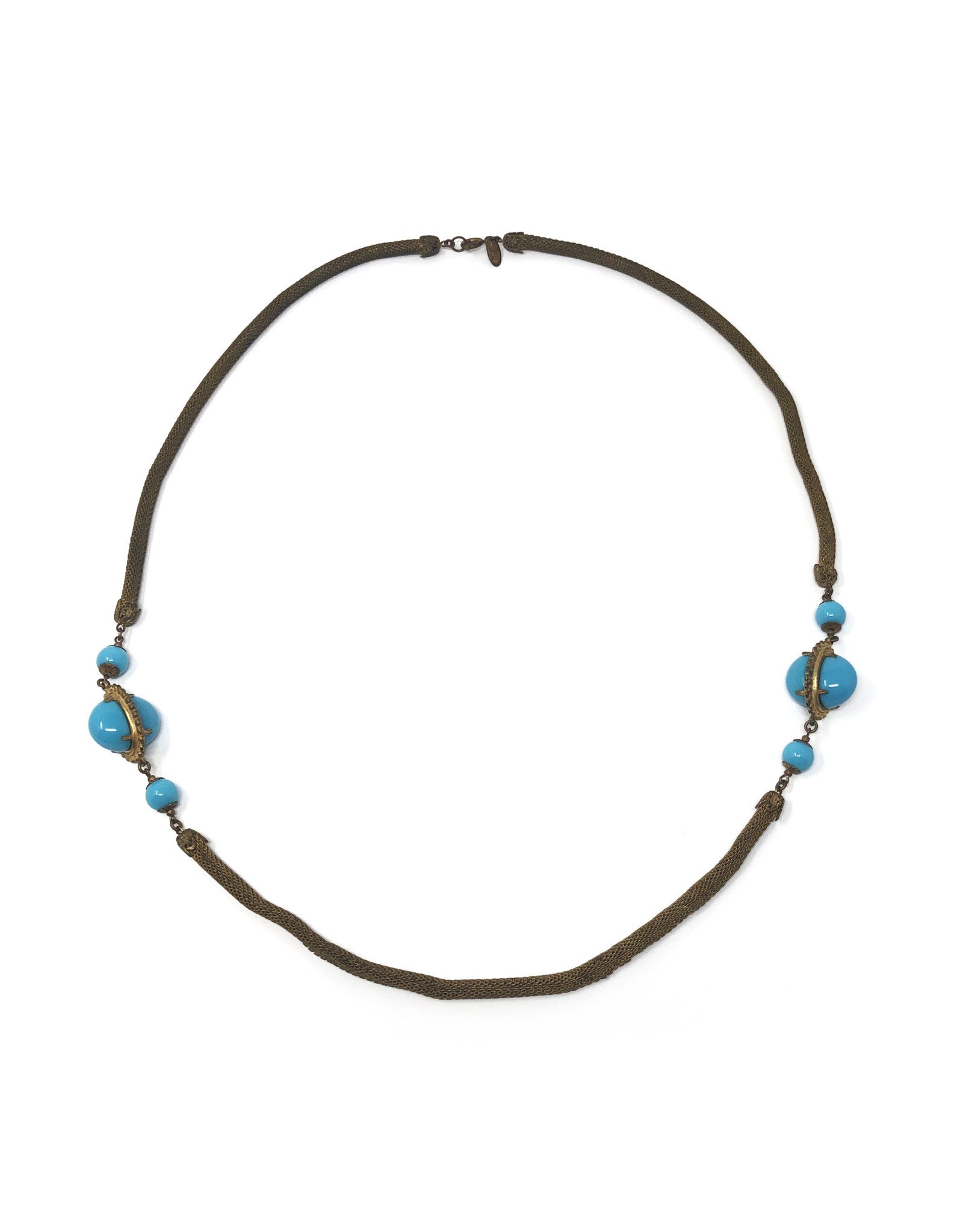 Miriam Haskell 33in. Vintage Solid Cable Necklace with Turquoise-Colored Plastic Gems