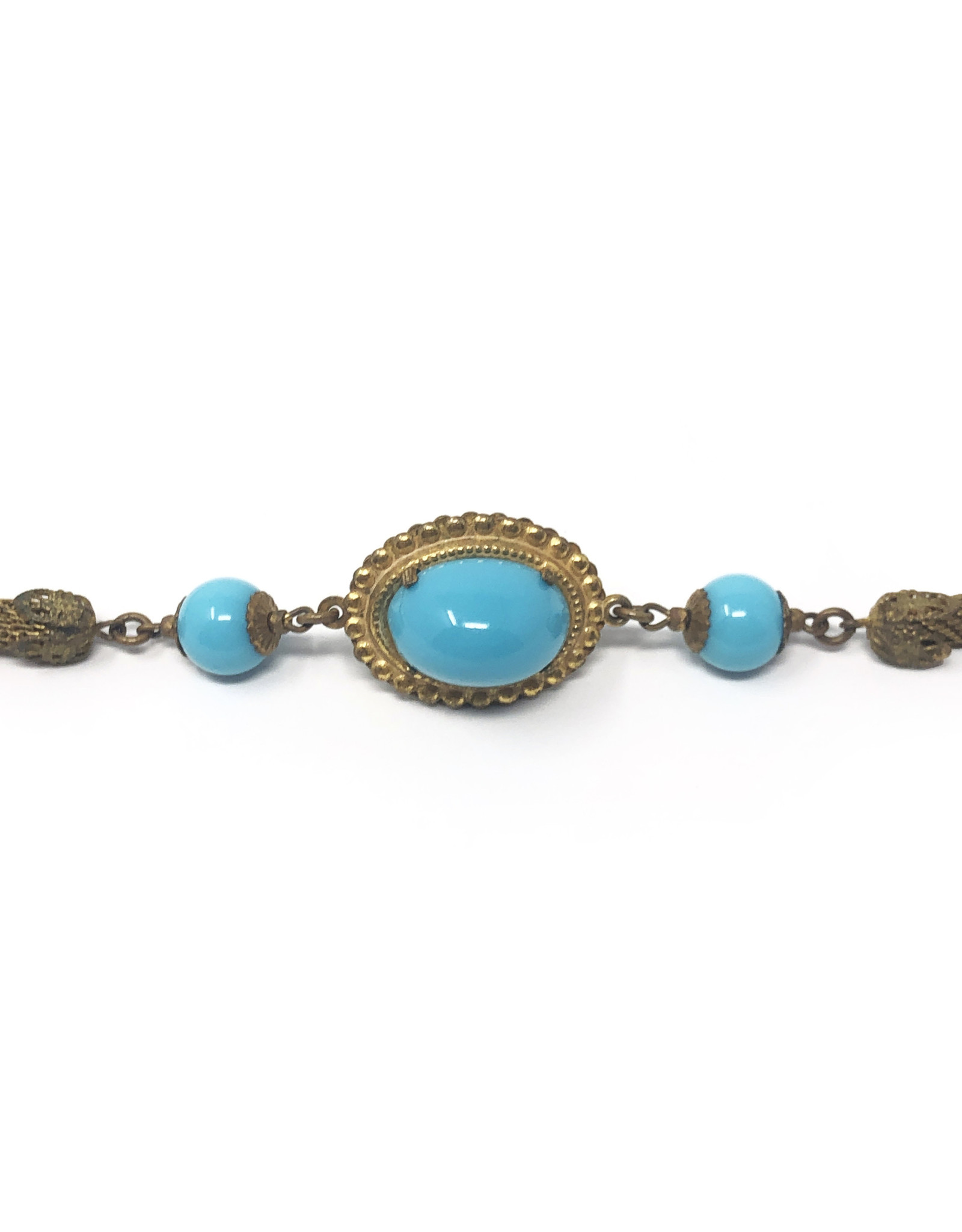 Miriam Haskell 33in. Vintage Solid Cable Necklace with Turquoise-Colored Plastic Gems