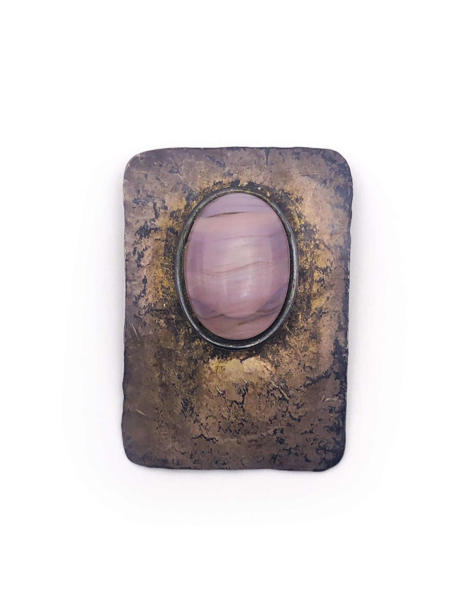 Cut Metal Bolo Tie Brooch with Lavender Art Glass Gem