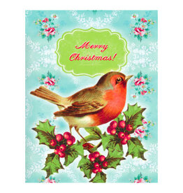 Cartolina Merry Christmas Robin A2 Greeting Notecard