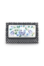 Porcelain Rectangular Brooch with Painted Blue Flowers