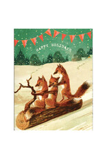 Cartolina Sledding Foxes A2 Greeting Notecard