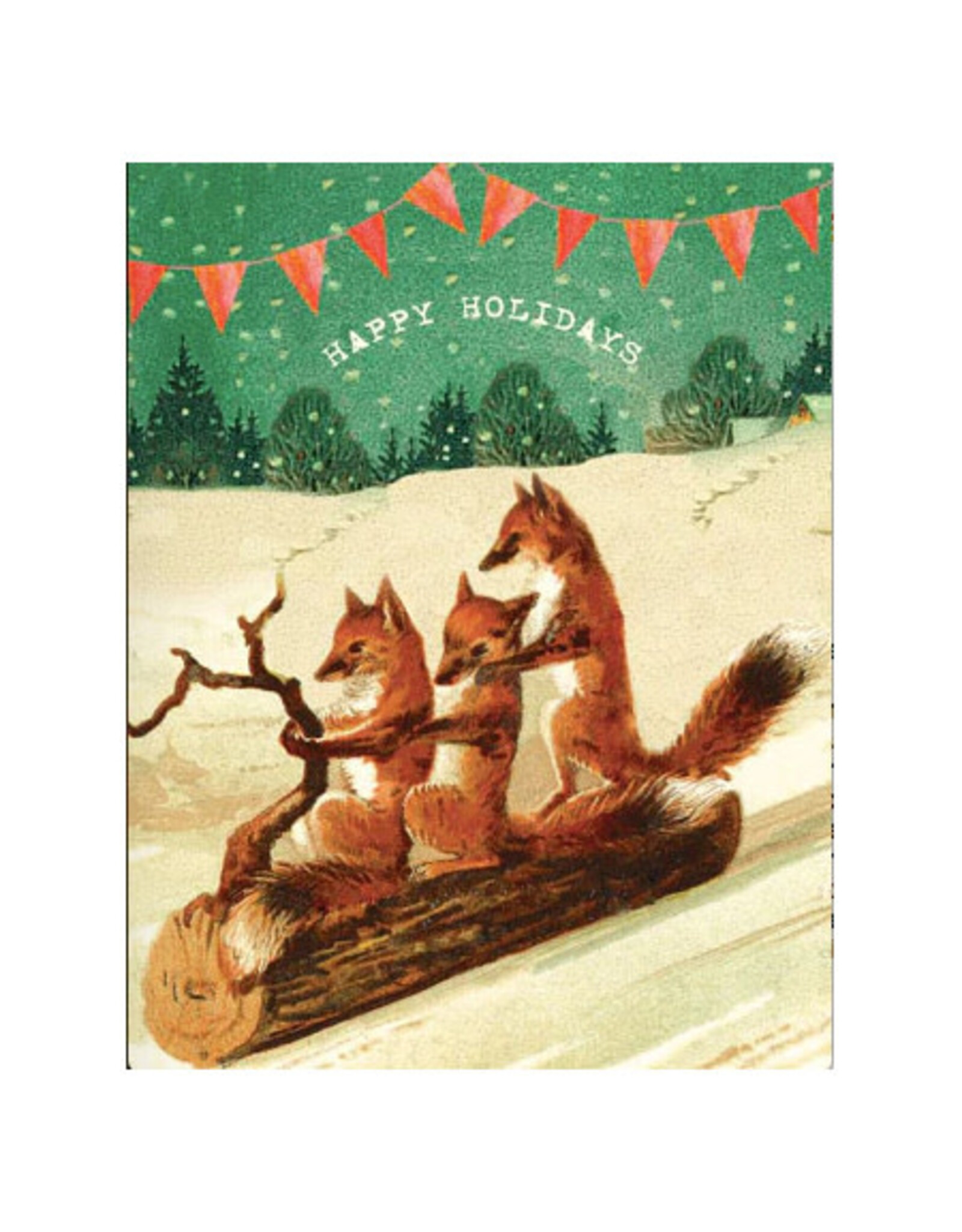 Cartolina Sledding Foxes A2 Greeting Notecard