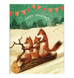 Cartolina Sledding Foxes A2 Greeting Notecard