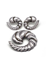 Sterling Silver Shell-Like Spiral Earrings & Brooch