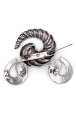 Sterling Silver Shell-Like Spiral Earrings & Brooch