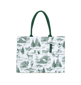 Two's Company Forest Christmas Green Toile Pattern Tote Bag