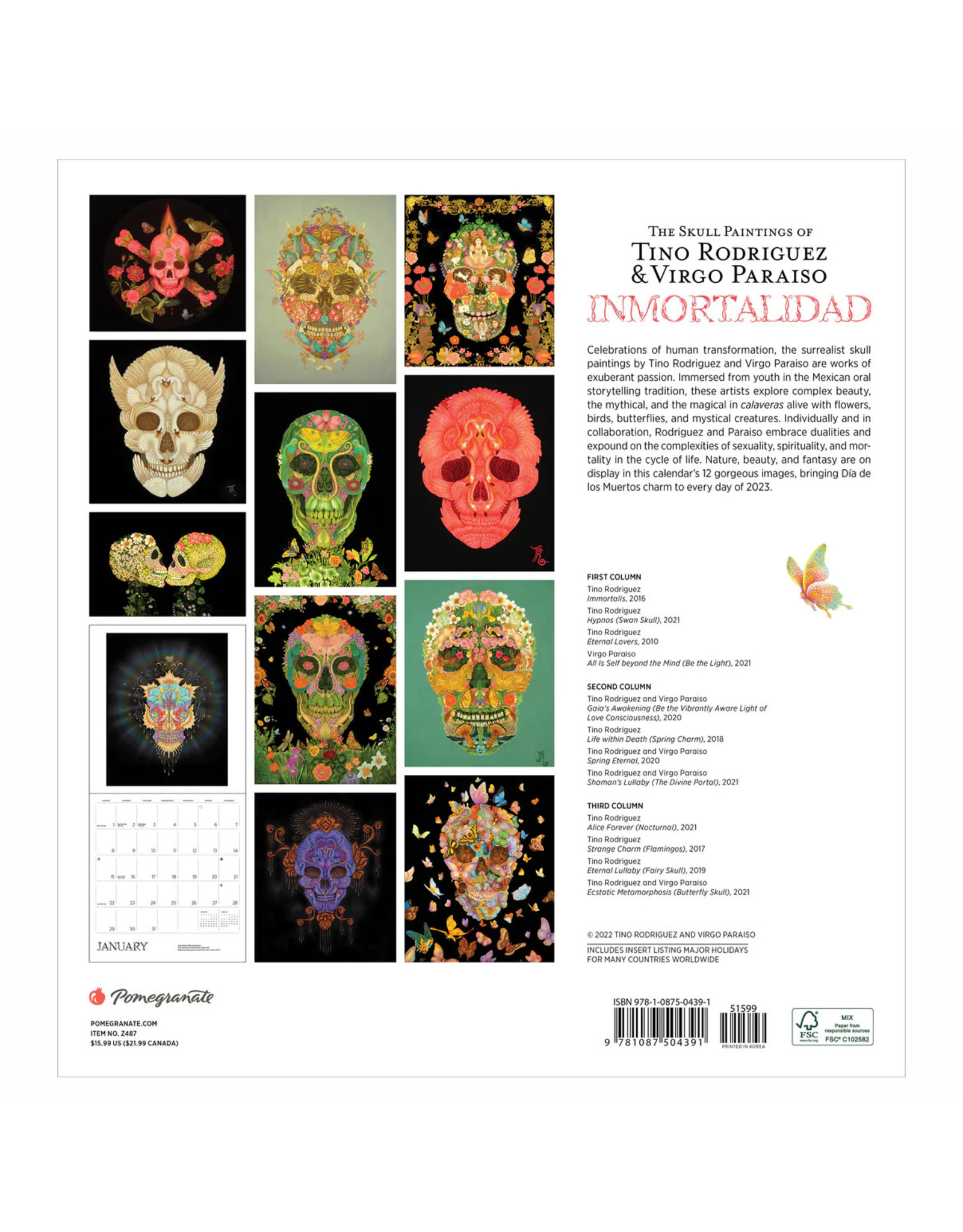 Pomegranate Inmortalidad: The Skull Paintings of Tino Rodriguez and Virgo Paraiso 2023 Wall Calendar