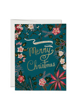 Red Cap Cards Blue Poinsettia Christmas A2 Box of 8 Notecards