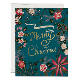 Red Cap Cards Blue Poinsettia Christmas A2 Box of 8 Notecards