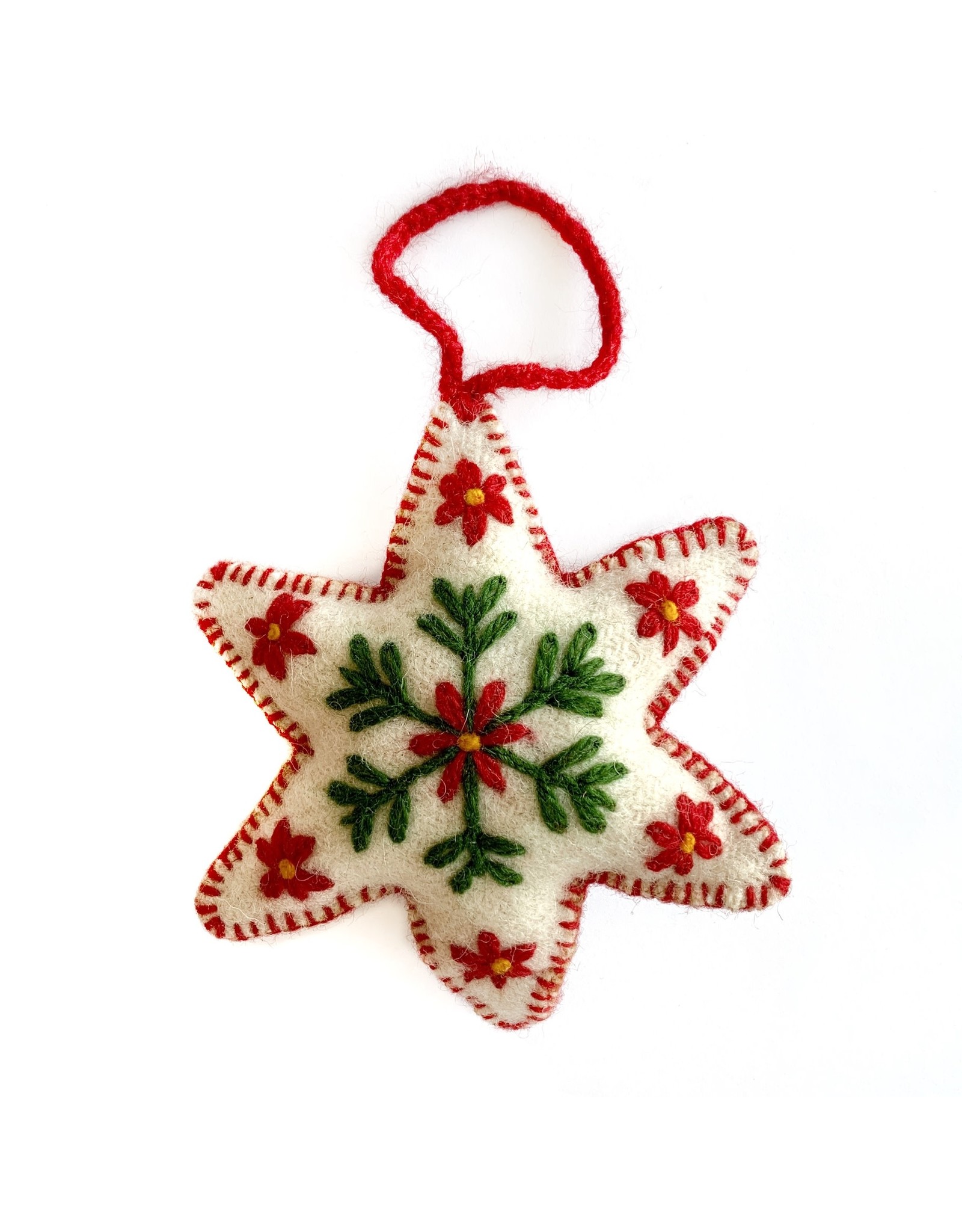 Ornaments 4 Orphans White Six Pointed Star Embroidered Wool Christmas Ornament