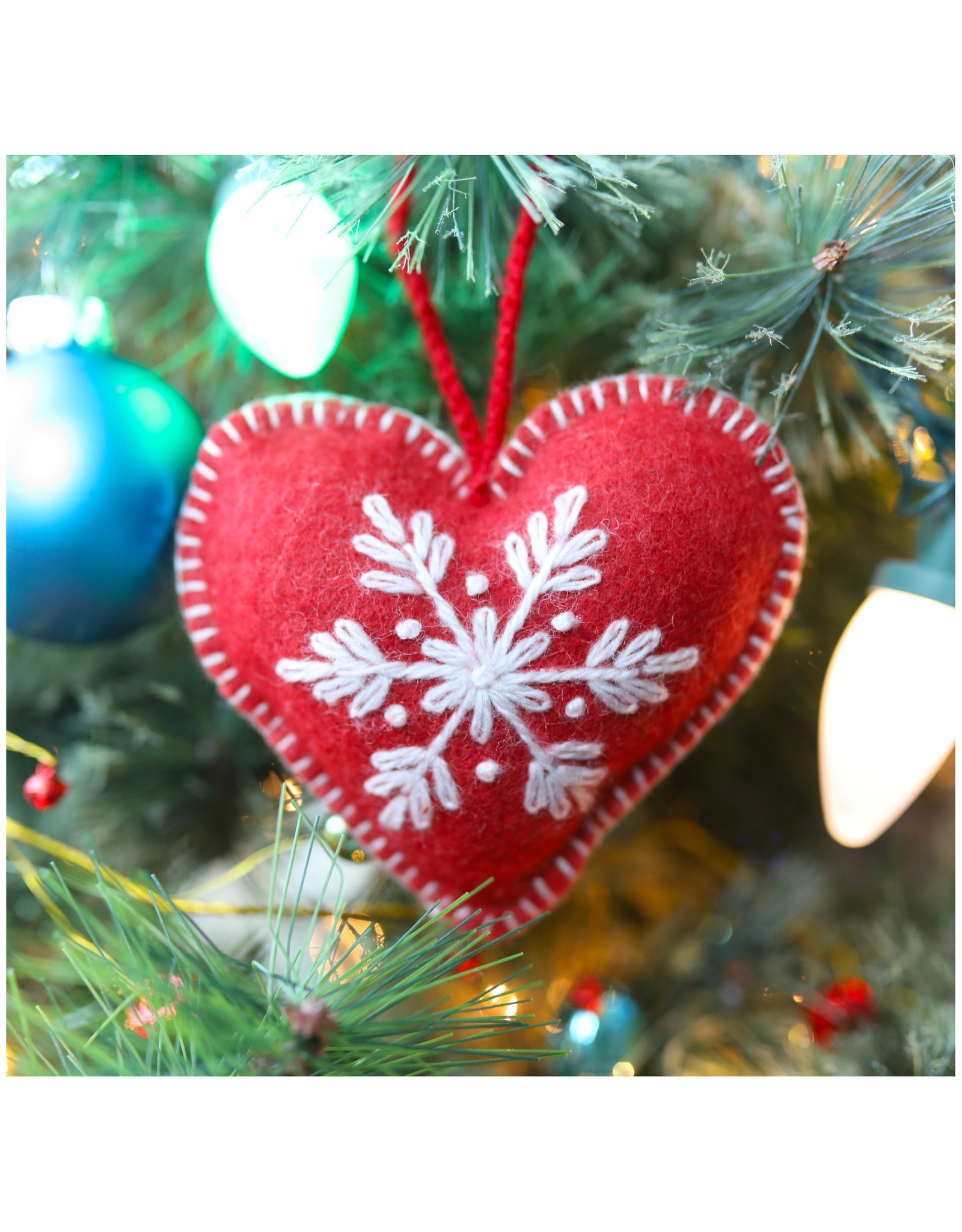 Ornaments 4 Orphans Red Heart Embroidered Wool Christmas Ornament