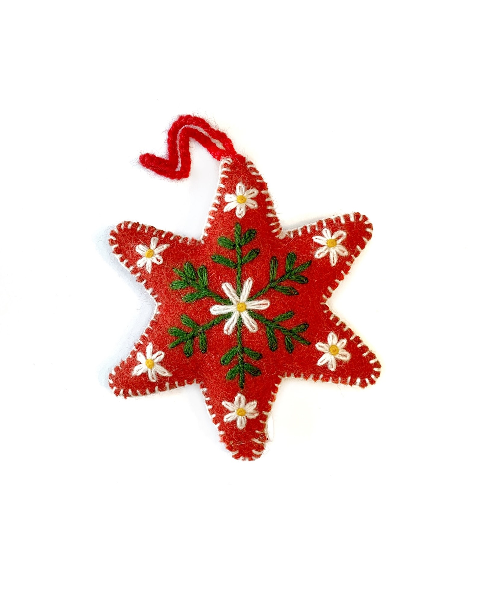Ornaments 4 Orphans Red Six Pointed Star Embroidered Wool Christmas Ornament