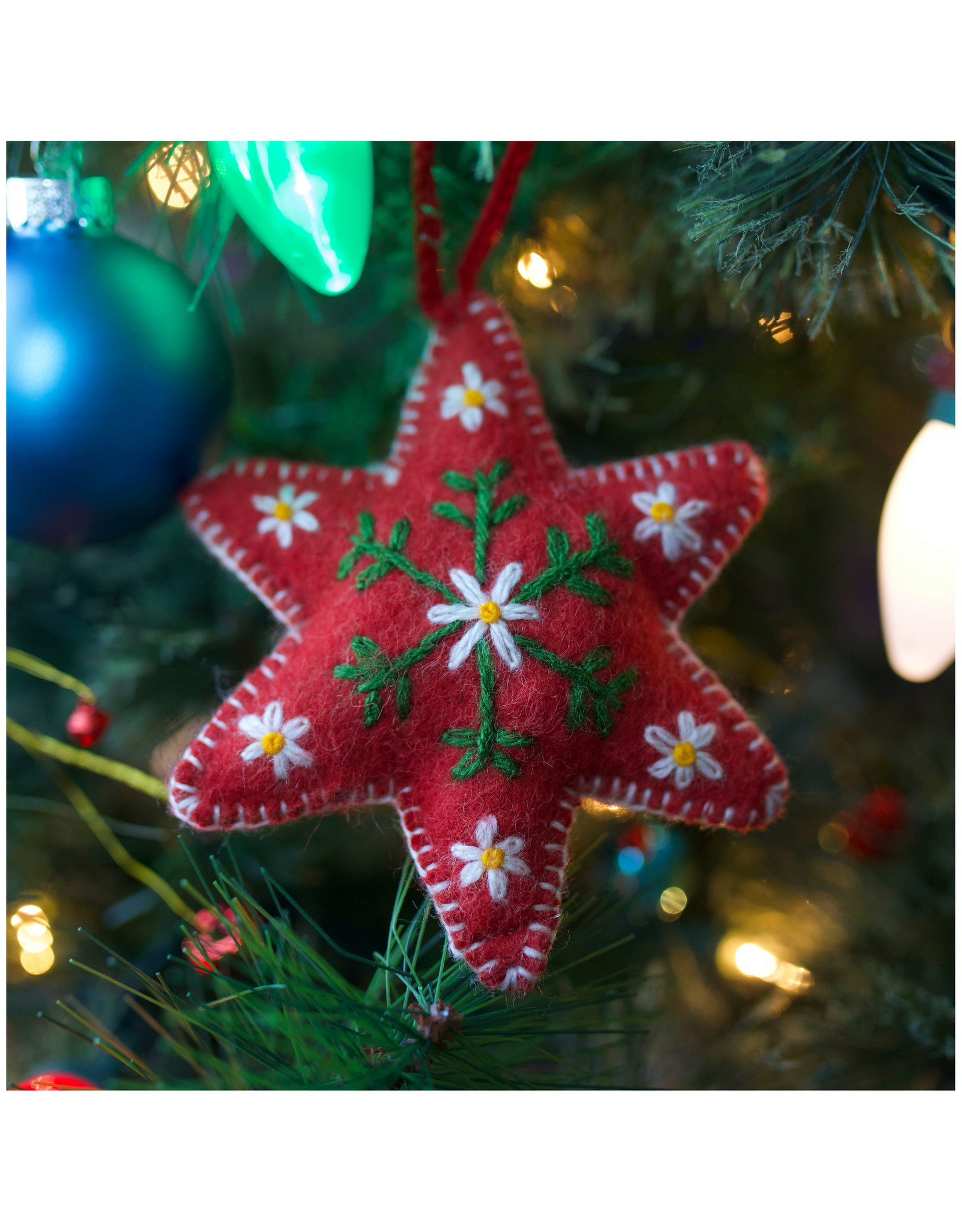 Ornaments 4 Orphans Red Six Pointed Star Embroidered Wool Christmas Ornament