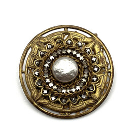 Miriam Haskell Circular Glass Pearl & Rhinestones Brooch