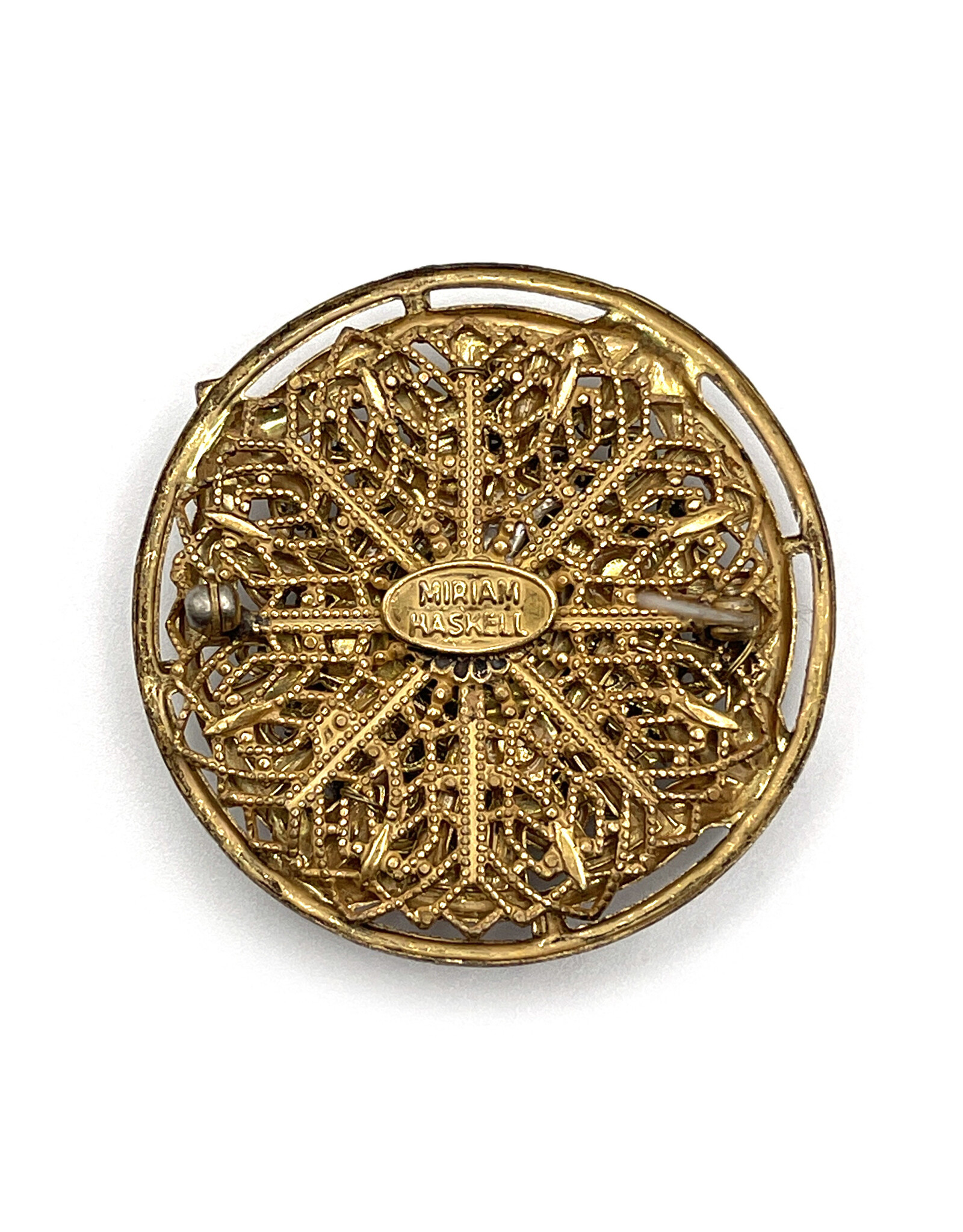 Miriam Haskell Circular Glass Pearl & Rhinestones Brooch