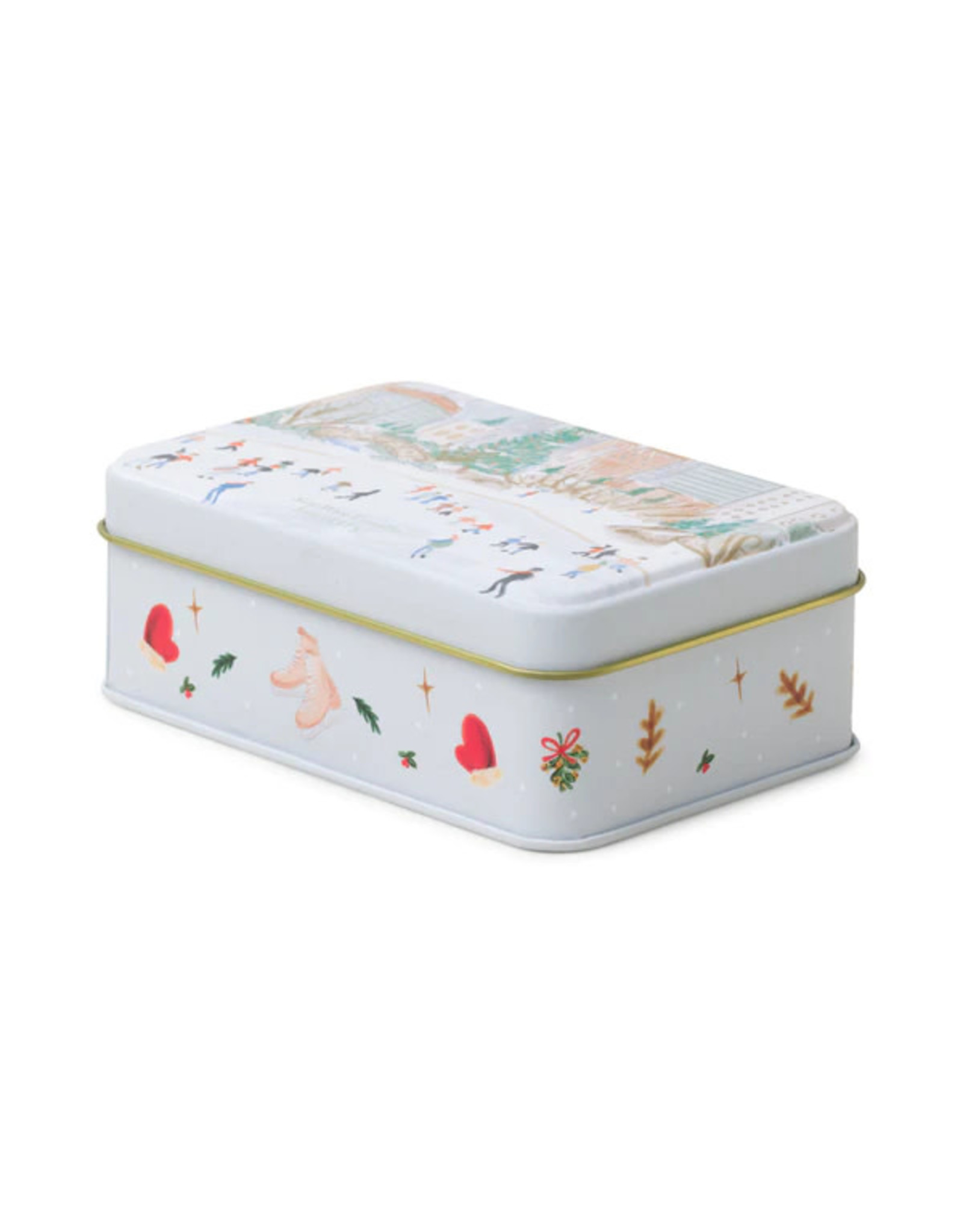 Paddywax Mistletoe and Mint Holiday Tin 5oz Matte Illustrated with Ice Skating Scene Candle