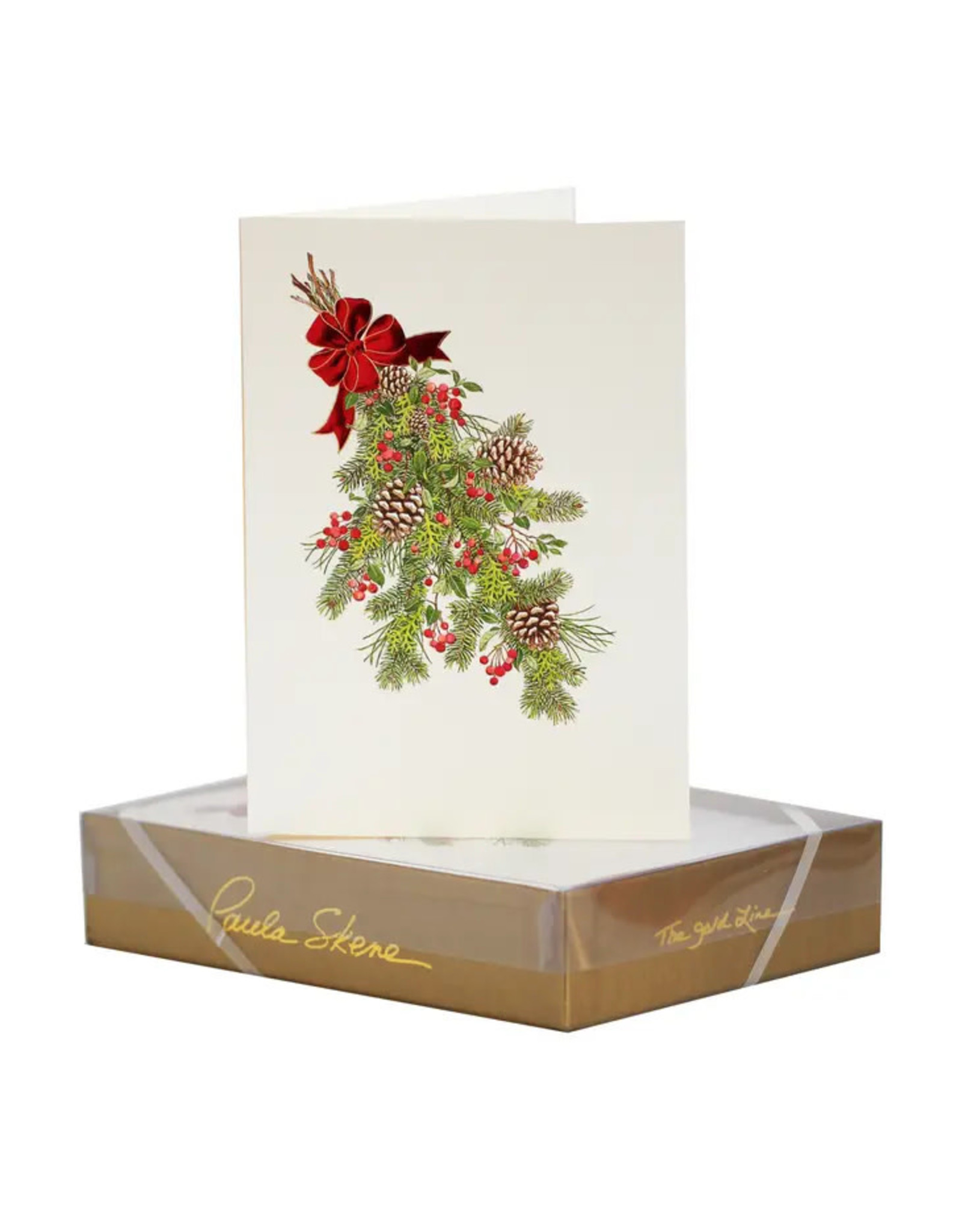 Paula Skene Designs Pine Cone Bough Box of 8 Christmas Notecard