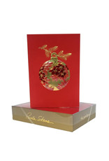 Paula Skene Designs Poinsettia Ornament on Red Christmas A7 Notecard