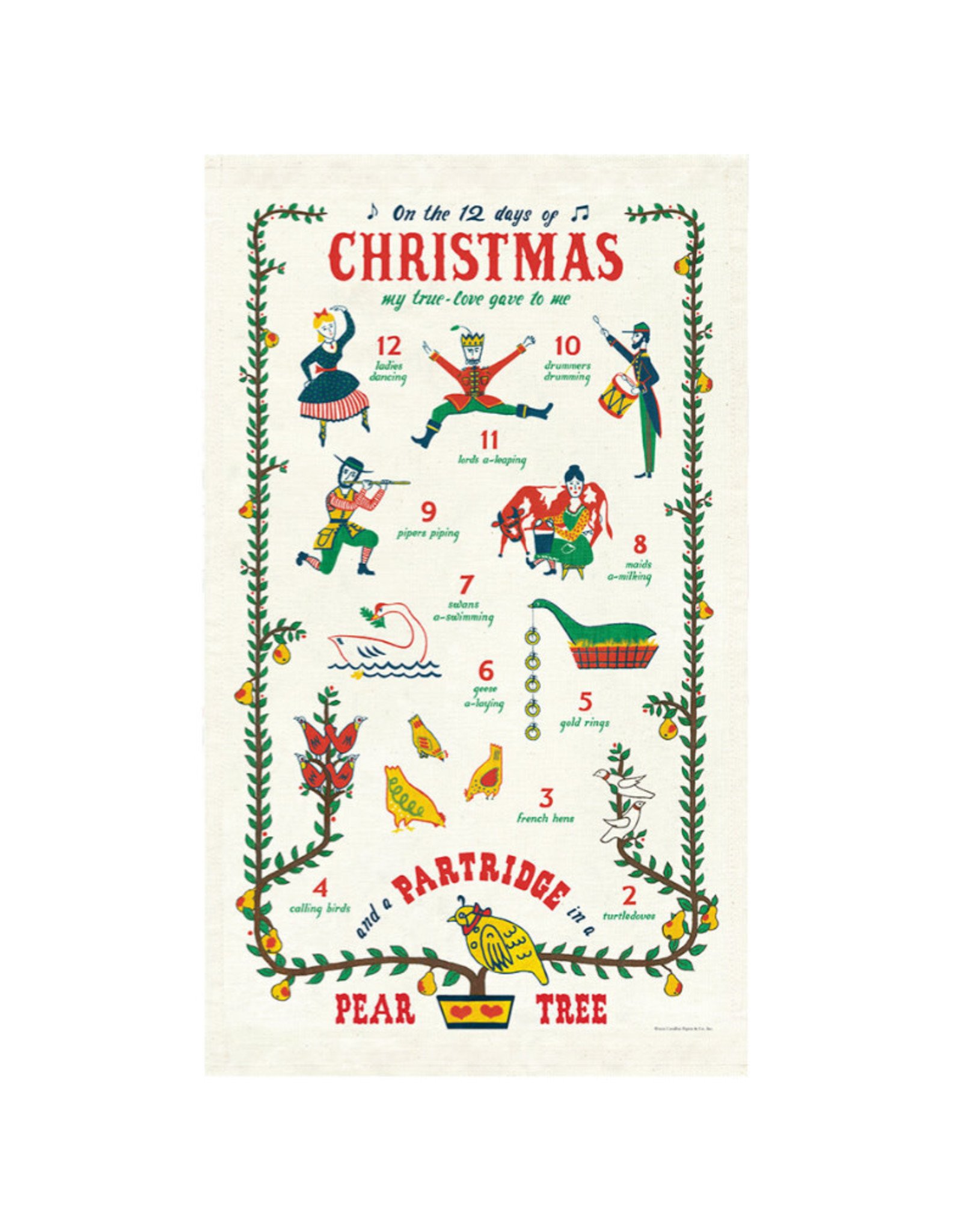 Cavallini Papers & Co. Twelve Days of Christmas Tea Towel