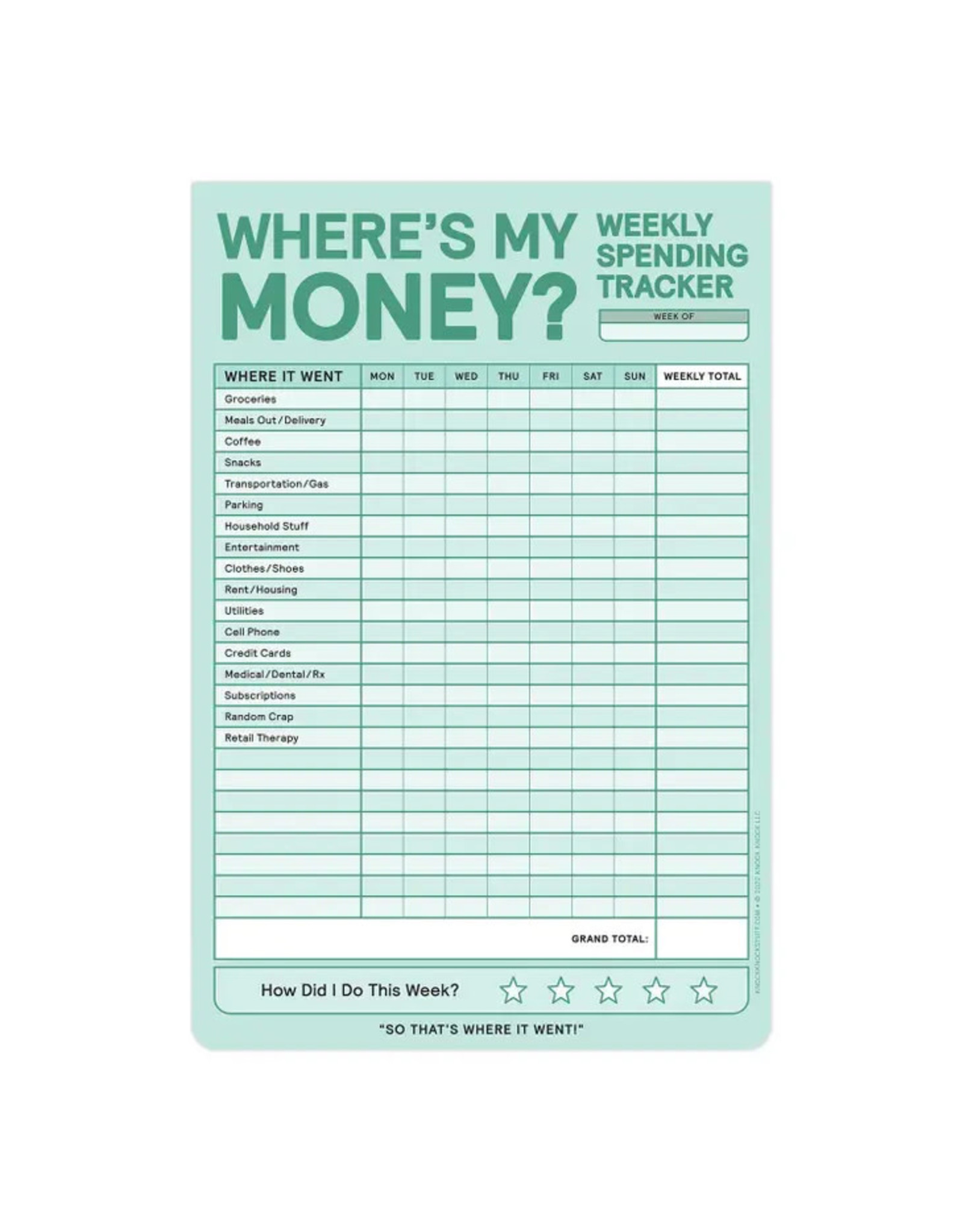 Knock Knock Weekly Money Tracker Pad