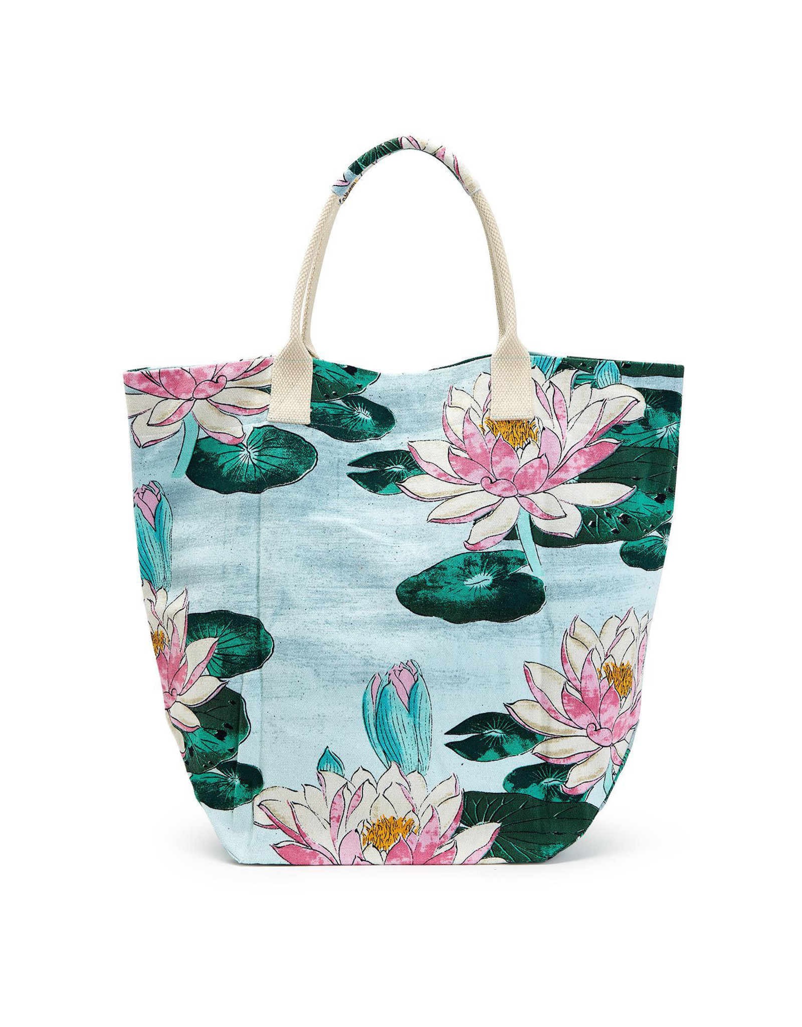 2 Chic Water Lily Print Mint Market Tote Bag