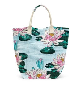 2 Chic Water Lily Print Mint Market Tote Bag