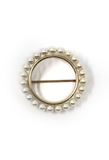 14K Gold Circular Brooch with Round of 23 Pearls