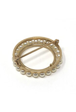 14K Gold Circular Brooch with Round of 23 Pearls