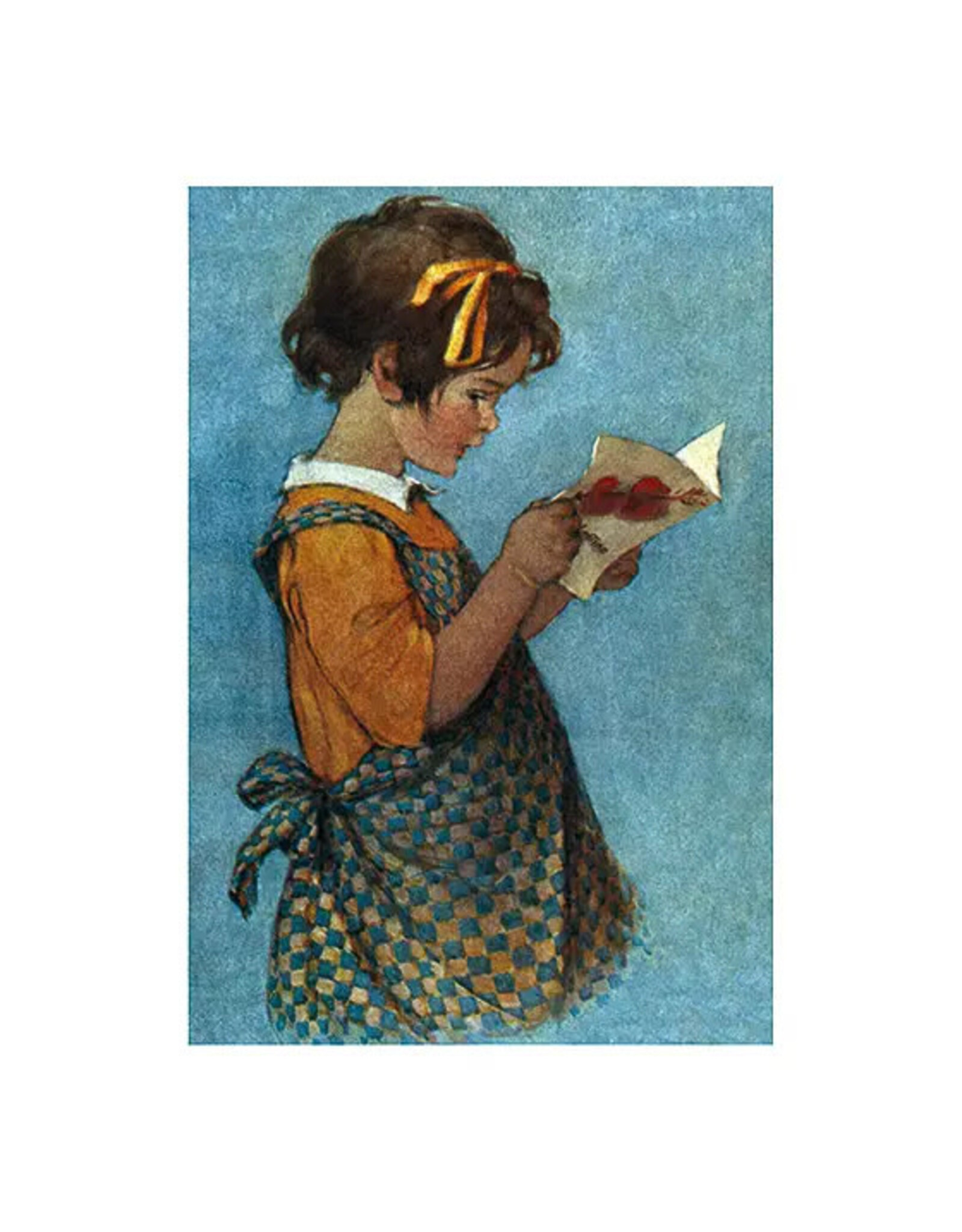 Laughing Elephant Girl with a Valentine in a Pinafore Valentine's Day Notecard