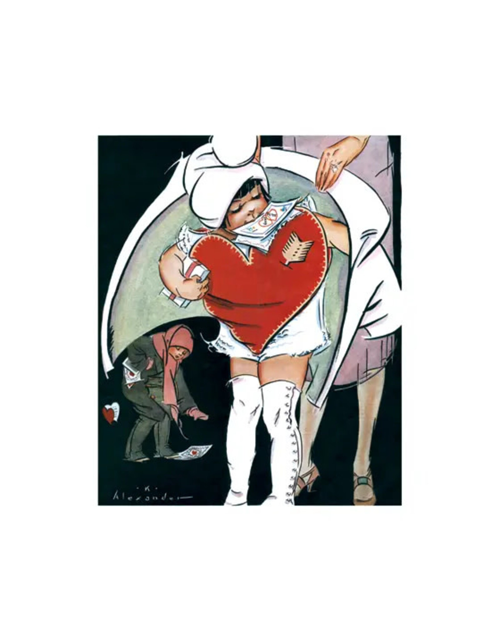 Laughing Elephant Little Girl with a Valentine to Deliver Notecard