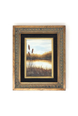 Small Painting of Three Cattails in Front of River