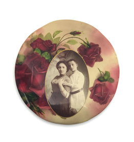 Vintage Portrait of Mother & Son on Round Rose Backing