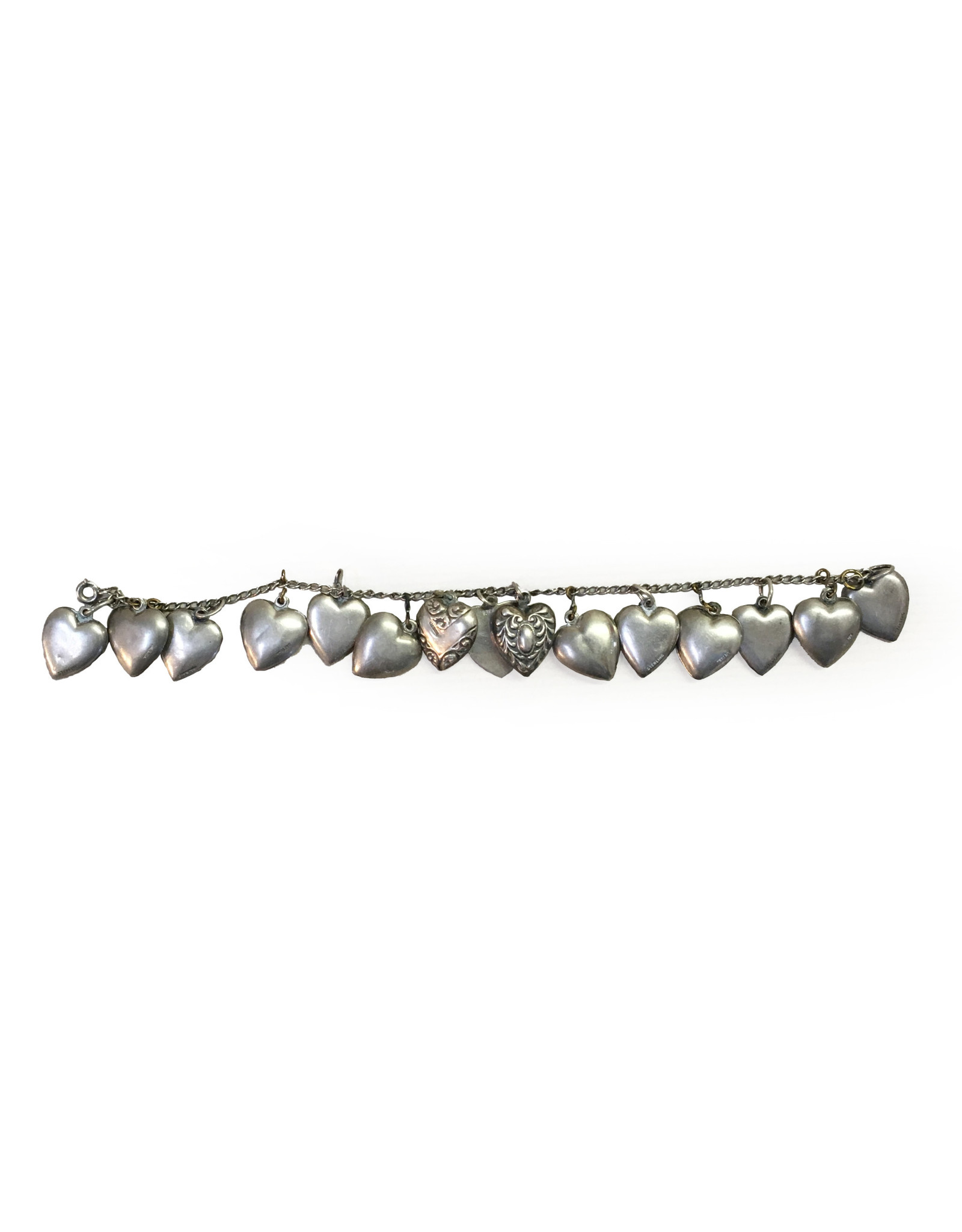 7¼ In. Vintage Sterling Puffy Heart Charms Bracelet
