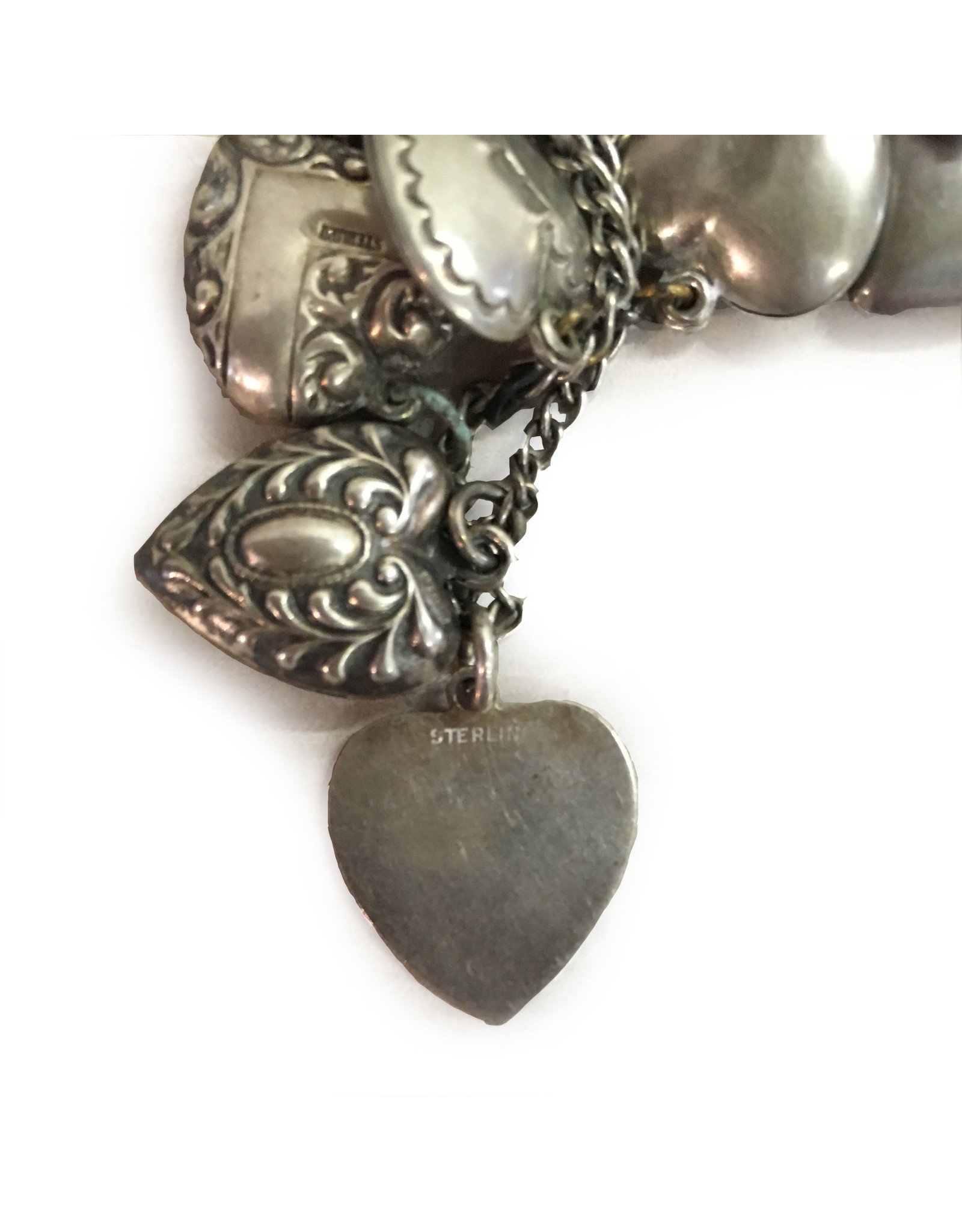 7¼ In. Vintage Sterling Puffy Heart Charms Bracelet