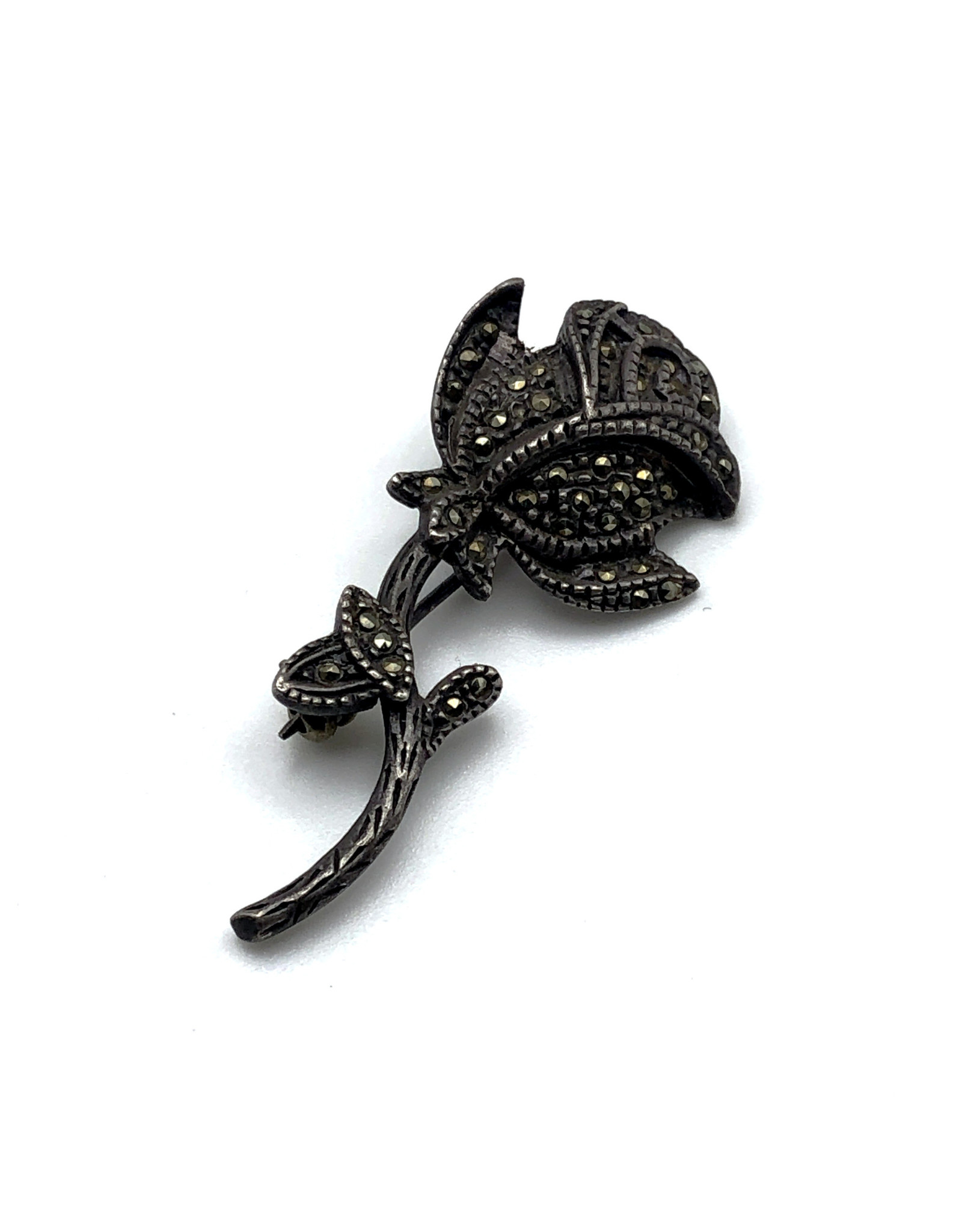 Sterling and Marcasite Rose Brooch
