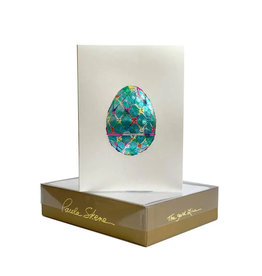 Paula Skene Designs Imperial Egg II Easter Teal on Silver Satin A6 Notecard