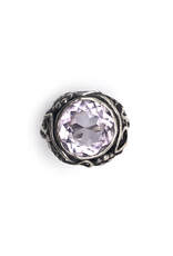 Sterling Berries & Blossoms Ring with Large Round-Cut Colorless Amethyst