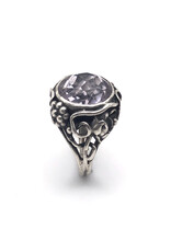 Sterling Berries & Blossoms Ring with Large Round-Cut Colorless Amethyst