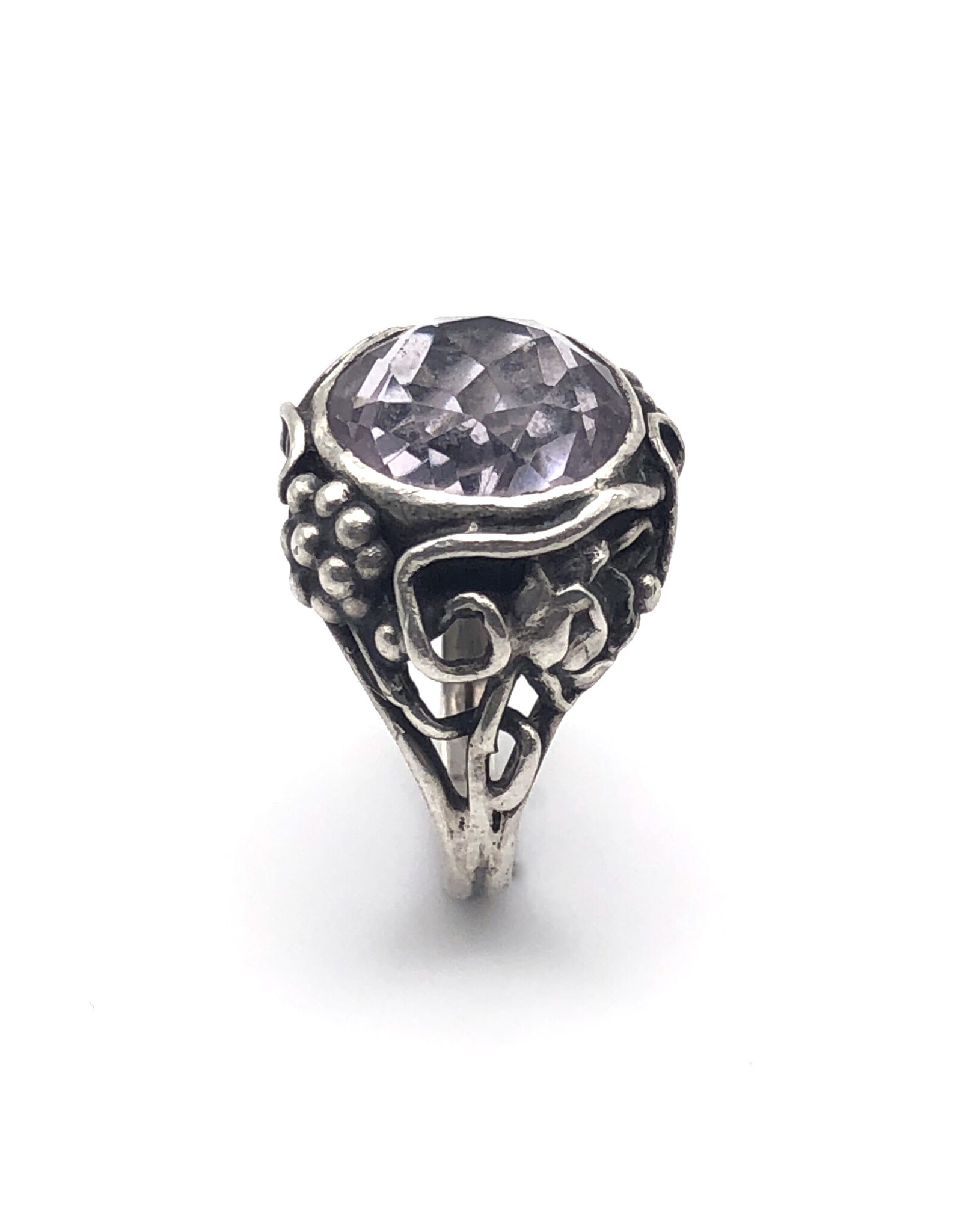 Sterling Berries & Blossoms Ring with Large Round-Cut Colorless Amethyst
