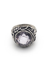 Sterling Berries & Blossoms Ring with Large Round-Cut Colorless Amethyst