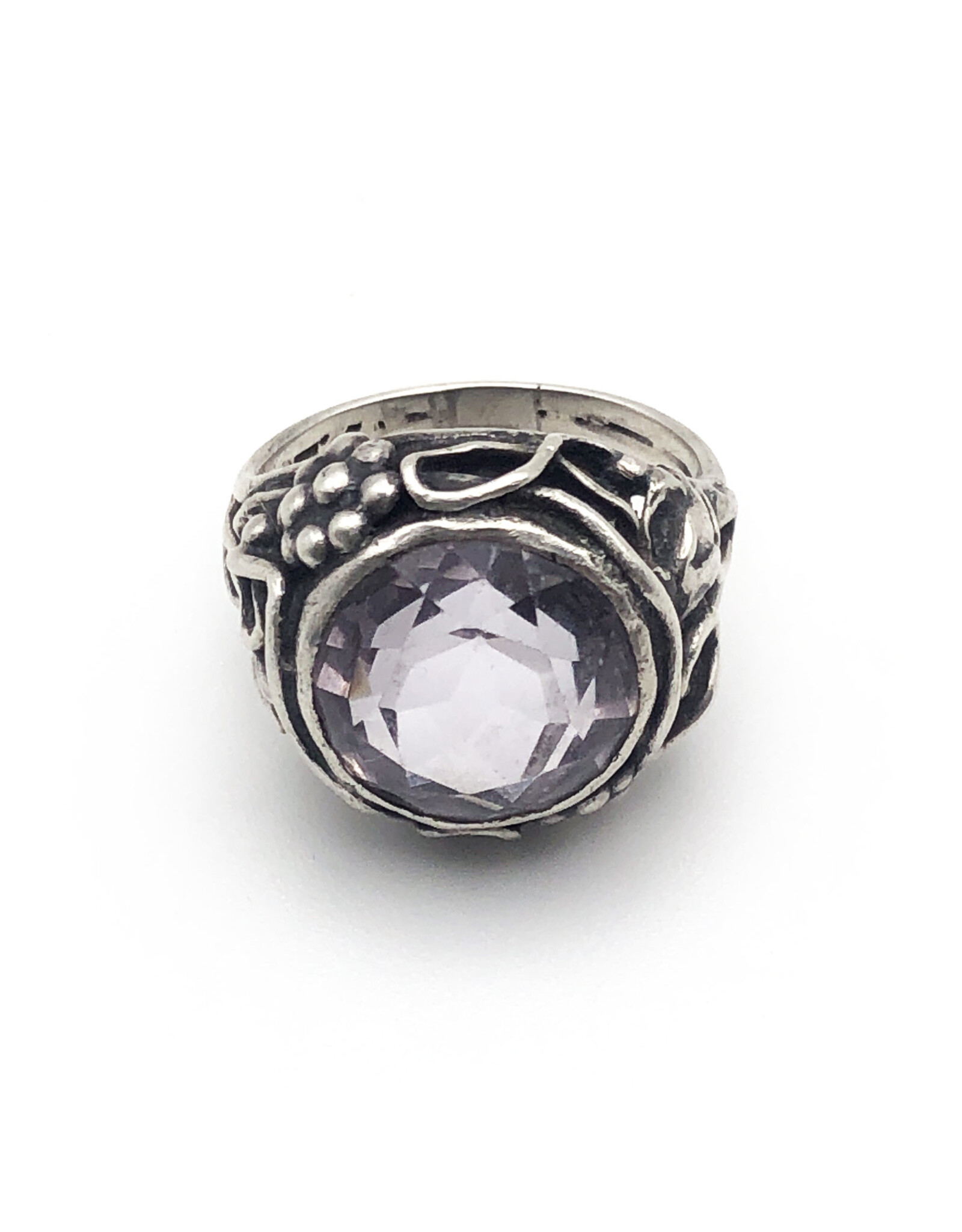 Sterling Berries & Blossoms Ring with Large Round-Cut Colorless Amethyst