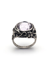 Sterling Berries & Blossoms Ring with Large Round-Cut Colorless Amethyst