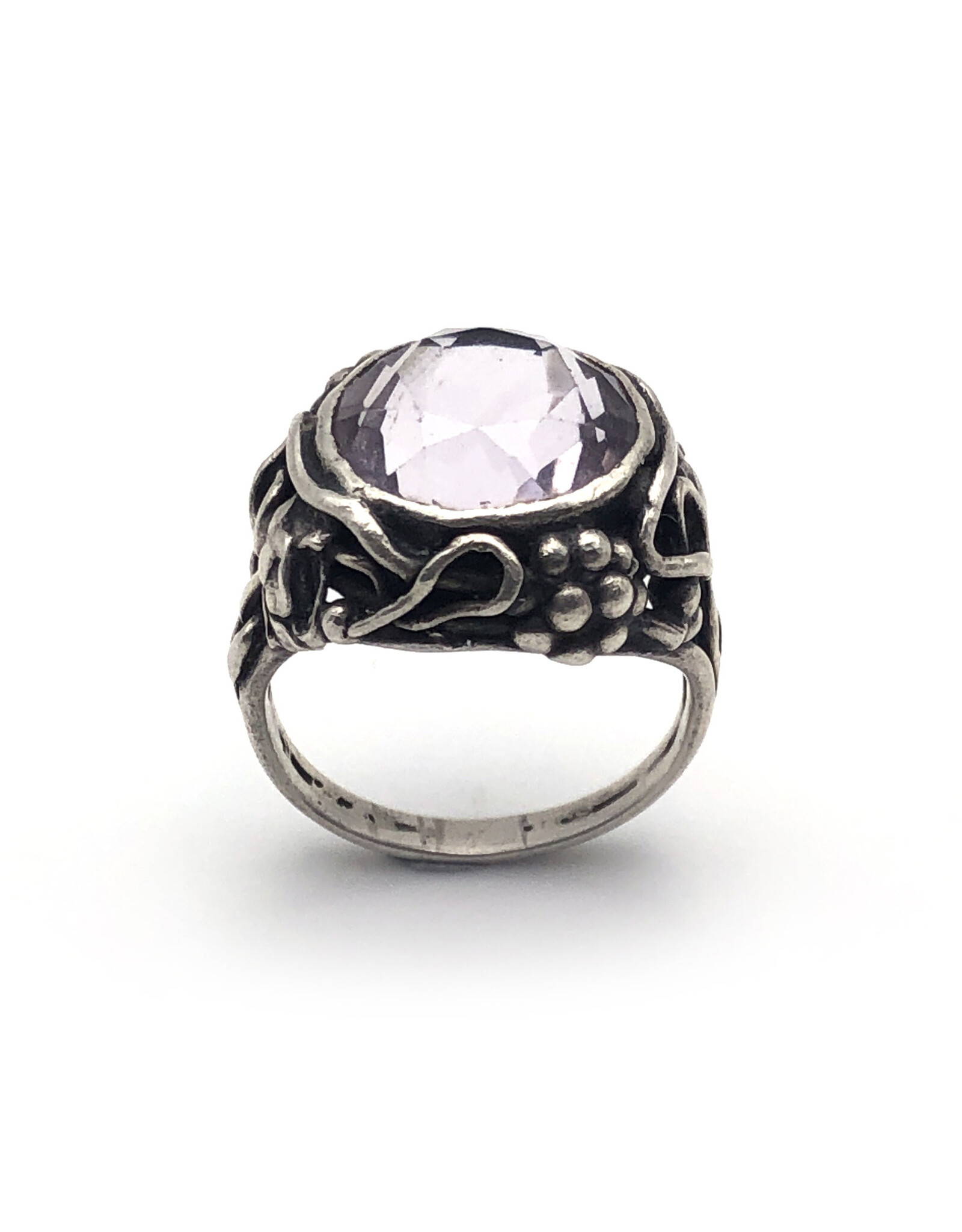 Sterling Berries & Blossoms Ring with Large Round-Cut Colorless Amethyst