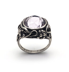 Sterling Berries & Blossoms Ring with Large Round-Cut Colorless Amethyst