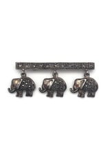 ACi Sterling Bar Pin with Three Dangling Elephants with Garnet Eyes