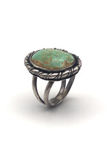 Vintage Southwest-Style Ring with Large Green Turquoise
