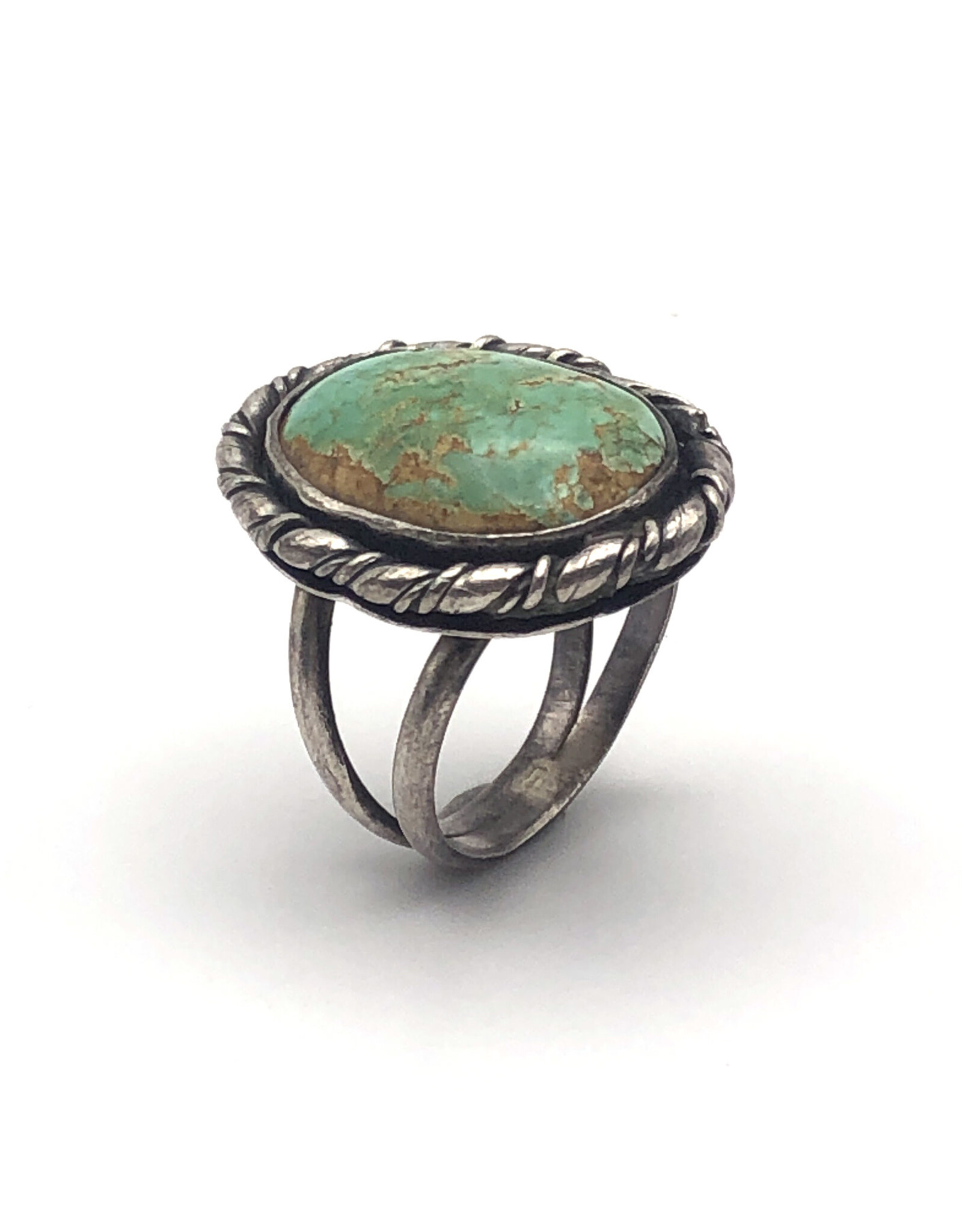 Vintage Southwest-Style Ring with Large Green Turquoise