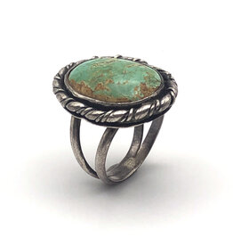 Vintage Southwest-Style Ring with Large Green Turquoise