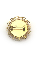 Small Round Yellow Micromosaic Brooch with While Flower